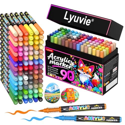 Marqueurs acryliques Lyuvie 240 couleurs pour peindre sur pierre, bois et tissu — 90 Couleurs