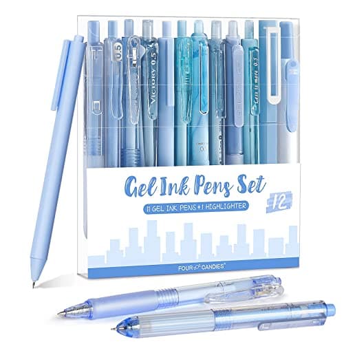 Four Candies Bleuet Crayon Set Neutral 11 Bons_feuillets et 1 Marcador, Pointe Fine Rétrogérez 0.5mm, Stylets Adhésifs M — Bleu
