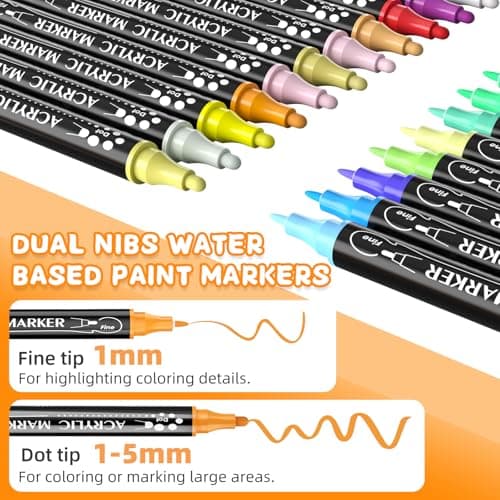 Marqueurs Acryliques 36 Couleurs Feutre Acrylique Double Pointe, pour Peinture des Rochers et Céramique, stylos peinture