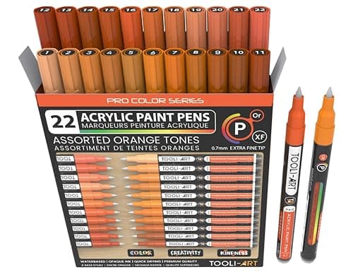 TOOLI-ART Skin Pro Color Series Lot de 22 marqueurs acryliques - Pointe extra fine - Non toxiques - Idéaux pour peinture — Orange
