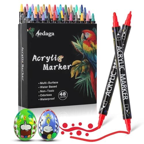 AEDAGA 48 Couleurs Feutre Acrylique pour Enfants et Adultes - Double Pointe Fine & Ronde - Coloriage et Peinture sur Ver