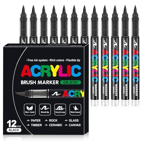 Feutre Acrylique WOGOPRO 120 Couleurs pour Calligraphie et Peinture sur Bois, Pierre, Toile et Céramique - Stylo Acrylic — 12 Noir