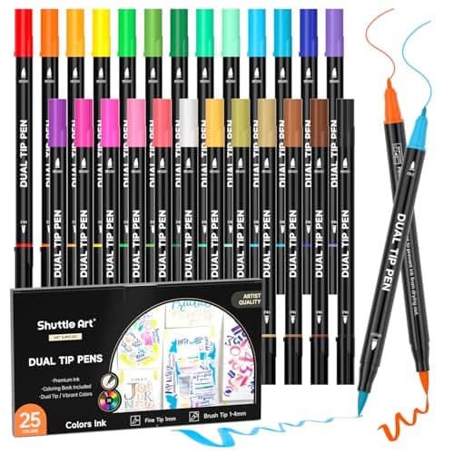 Marqueurs pastel Shuttle Art Lot de 56 stylos pour adultes Global Recycled Standard  
Feutres à double pointe Shuttle Ar — 25 couleurs avec 1 livre de coloriage