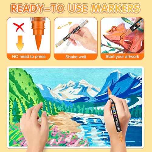 NICETY 144 Couleurs Feutres Acryliques pour Artisans - 72 Marqueurs Double Pointe Résistants - Idéal pour Pierre, Bois,
