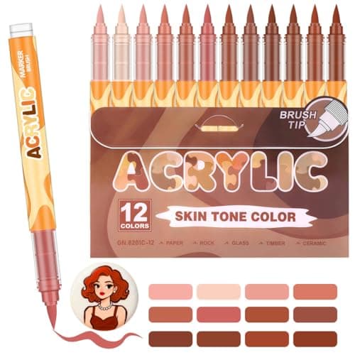 Marqueurs acrylique 12 pièces Skin Tone Color Series Pinceau 0.5~5MM Adulte Peinture Verre Bois Verchère Peinture Sur Co