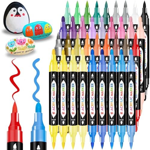 Marqueurs Acryliques TBC 36 Feutres permanent pour Stone, Canvas et Wood - Stylos Acryliques Double Pointe