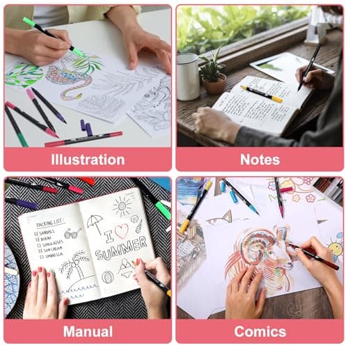 Zéawavsl feutres acrylique 24 pièces, épais (2mm) et fins (0.4mm), pour calligraphie, lettrage à la main, bullet journal