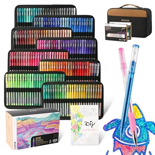 Stylos gel pour adultes + crayons d'artiste + récipients pour adultes | Lot de 202 stylos gel + 104 crayons d'artiste + — 200 couleurs