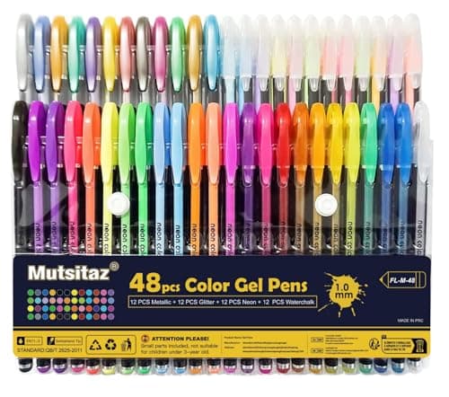 Mutsitaz 48 Stylos Gel Métallique Paillettes Néon Pastel Peinture Écriture Coloriage Adultes