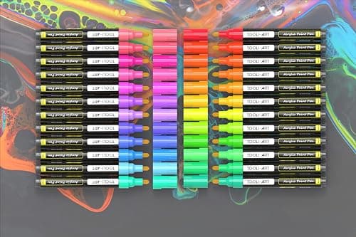 TOOLI-ART Marqueurs acryliques non toxiques pour bricolage - Lot de 24 couleurs - Séchage rapide - Parfaits pour peintur