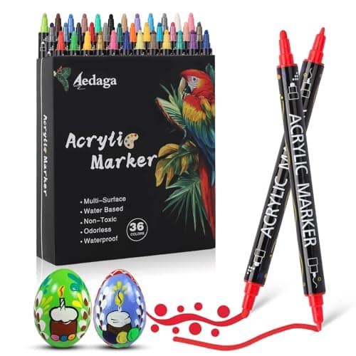 AEDAGA 48 Couleurs Feutre Acrylique pour Enfants et Adultes - Double Pointe Fine & Ronde - Coloriage et Peinture sur Ver — 36 Couleurs