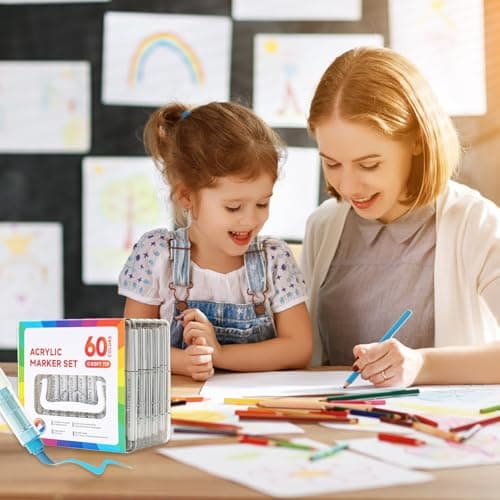 Stylos artistiques Rrlihjgu 60 Couleurs pour Coloriage et Peinture sur Verre Tissu Bois | Traitement Acrylique | Idéal p