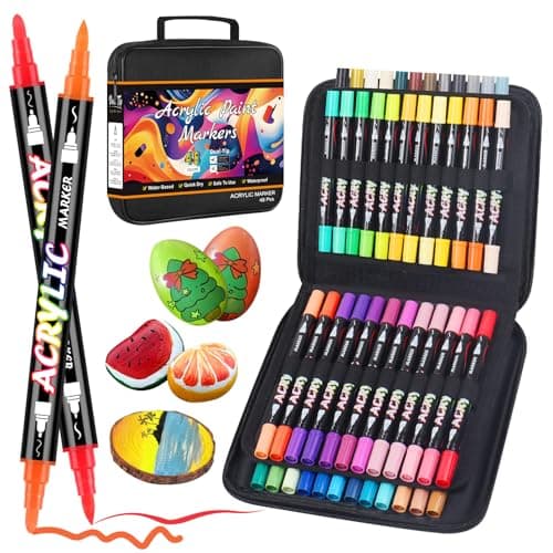 Feutre acrylique Sonlaryin 60 couleurs pour peinture, bricolage et toile, Marqueur acrylique Sonlaryin double pointe pou — 48 pièces 48 couleurs
