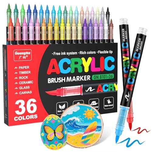 Guangna Acrylique Markers 240 Pointes Pinceau, Couleurs pour Adultes, Dessin, Peinture sur Pierre, Céramique, Verre, Boi — multicolore