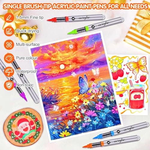 Marqueur Acrylique 120 Pcs pour Peinture sur Bois, Pierre, Céramique, Tissu & Coloriage Adulte - Acrylic Paint Marker