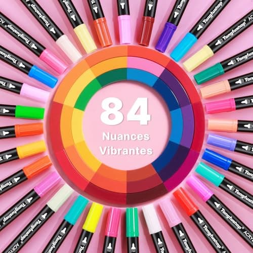 Tongfushop markers acryliques 84 couleurs pour adultes, marqueurs acryliques à double pointe, peinture acrylique pour pi