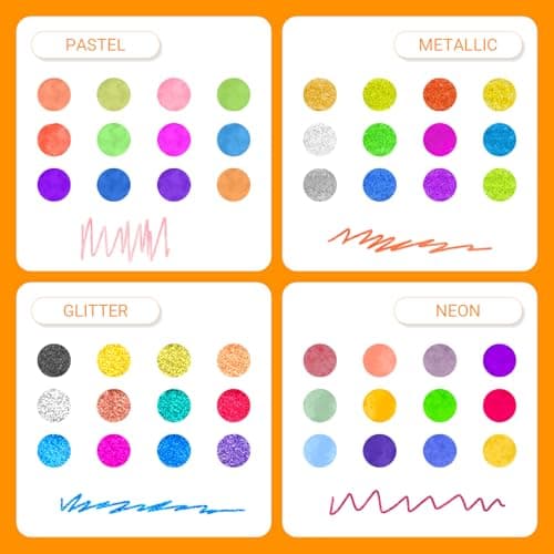 Set de 48 stylos gel – 12 métalliques, 12 stylos gel pailleté, 12 néon, 12 aquarelle – Parfait pour dessin, écriture et