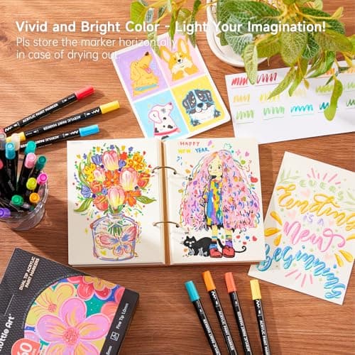Feutre acrylique Shuttle Art 60 couleurs pour calligraphie et bricolage, Marqueurs sur céramique, toile et plastique - G