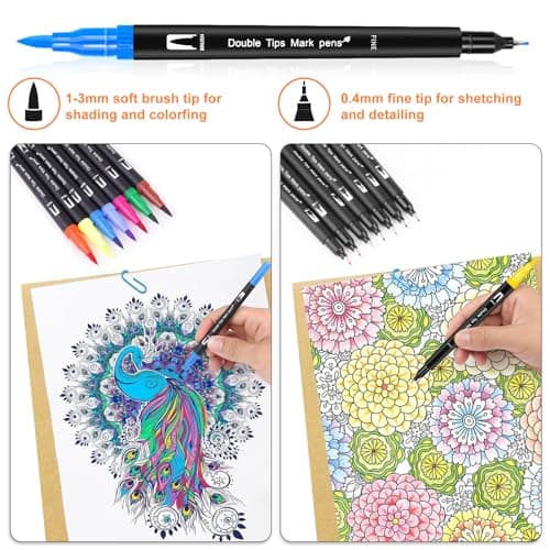 GPLMQ 168 Couleurs Feutres Coloriage Adultes Enfants - Dessin Manga Calligraphie Scrapbooking Cadeau Double Pointe Feutr