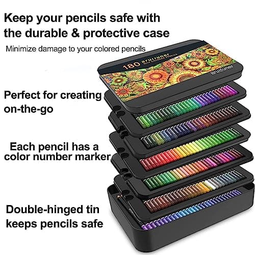 Crayons de couleur professionnel 180 couleurs en fer blanc pour adultes et artistes - esquisse, ombrage et coloration -