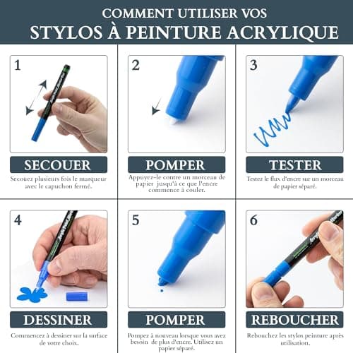 MHSEcoFriendly Lot de 12 stylos acryliques non toxiques à pointe fine 0,7 mm pour peinture sur roche, pierre, galets, ve