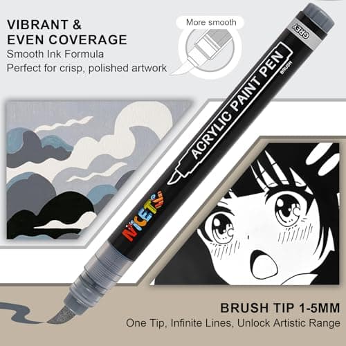 NICETY Marqueurs Acryliques 32 Couleurs – Stylos Pinceaux pour Peinture sur Pierre, Bois, Verre, Céramique – Pointe Pinc