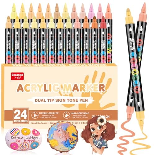 Marqueurs à Pinceau Acrylique 24 Feutres pour Tons Chair et Peinture Acrylique pour Portrait Enfants et Adults - Verre B