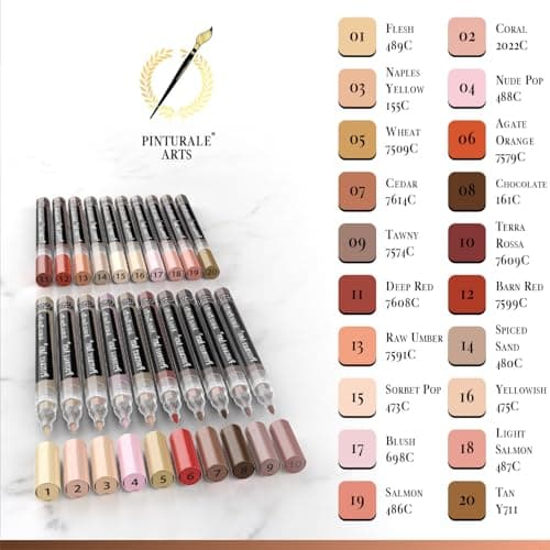Pinturale Arts® Feutres Acrylique Couleur Peau 20pcs | Pointe Fine 0,7mm | Pour Coloriage Bois Verre Pneu Pierre| Séance