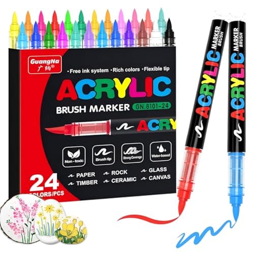 FyBAPRO Acryliques pour Adultes - 24 Couleurs Marqueurs Pinceau en Acrylique pour Coloriage, Calligraphie, DIY et Art su