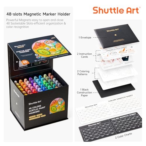 Shuttle Art Feutres Acryliques à Pointe Pinceau pour Calligraphie et Bricolage, 48 Couleurs Marqueurs Acryliques sur Cér