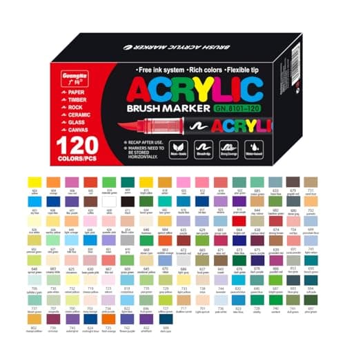 Guangna feutres acryliques 120 tailles, pointe fine flexible et précise, encre opac superposable, idéal pour verre, céra