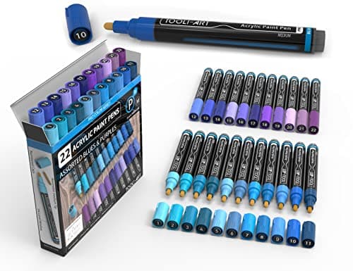 TOOLI-ART Skin Pro Color Series Lot de 22 marqueurs acryliques - Pointe extra fine - Non toxiques - Idéaux pour peinture — Bleu