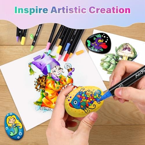 Diboniur 24 Couleurs Feutre Acrylique pour Adulte, Stylo Feutre Aquarelle Double Pointe Fine, Acrylic Marker pour Colori