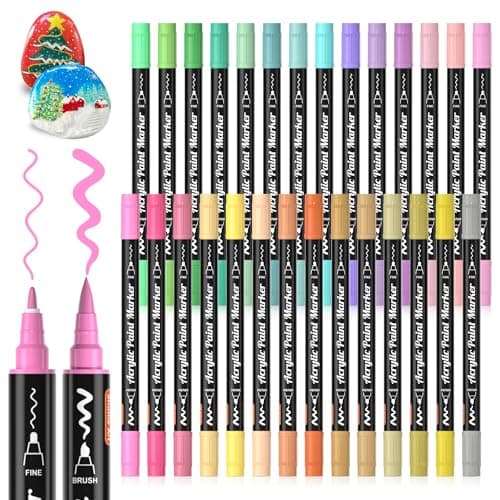 Marqueur acrylique métallique Shuttle Art 28 feutres pour calligraphie et bricolage Global Recycled Standard — 28 couleurs pastel (pointe fine et pinceau)