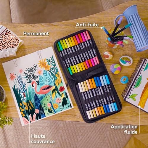 Feutre acrylique Zenacolor 72 couleurs - Double pointe - Feutres coloriage adulte - Diverses surfaces - Pochette incluse