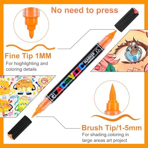 Marqueur Peinture Acrylique 168 Couleurs pour Adultes - Feutre Multifonctionnel 0,5-4,5mm & 1mm - Peinture sur Verre et