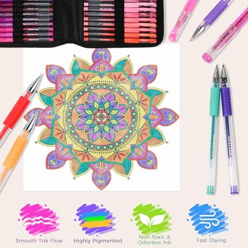 ZSCM Lot de 400 stylos gel artistiques 200 couleurs avec 200 recharges pour adultes, pointes fines métallisées, parfait