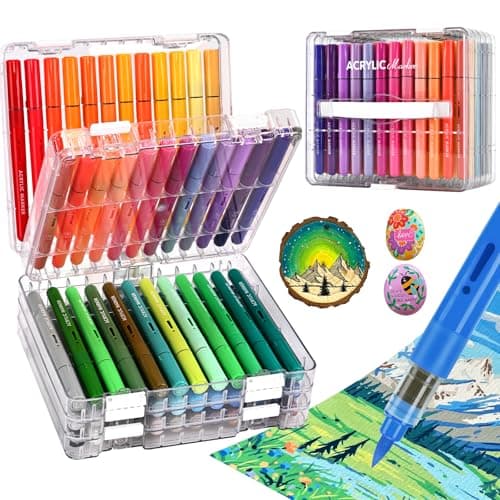 IVSUN Acrylique Marqueur pour Pierre Bois Toile - Peinture Stylo Pointe Fine & Pinceau Multicouleur pour Artisanat DIY — 60 Brush Tip