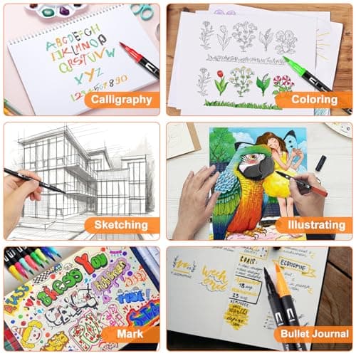 GPLMQ 168 Couleurs Feutres Coloriage Adultes Enfants - Dessin Manga Calligraphie Scrapbooking Cadeau Double Pointe Feutr