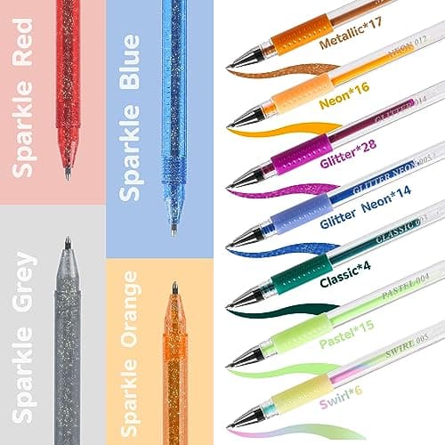 Stylos gel pour adultes + crayons d'artiste + récipients pour adultes | Lot de 202 stylos gel + 104 crayons d'artiste +