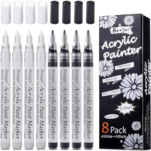 Stylos de peinture acrylique Blancs Noirs 8 Pièces Marqueurs Permanents Beager