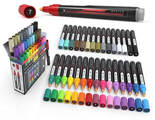 Marqueurs peinture acrylique extra fine 0,7 mm - Lot de 30 - Non toxique, à base d'eau, séchage rapide - Idéal pour pein — Assorted Colors