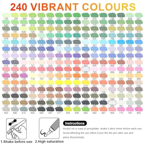 Laconile 240 Couleurs Feutre Acrylique pour Adulte, Marqueurs Acryliques Pointe Pinceau pour Coloriage, Calligraphie, Bo