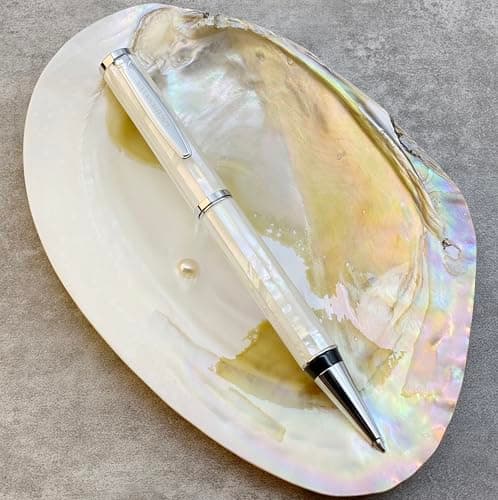 Stylo plume LACHIEVA Schmidt coquillage d'ormeau pointe fine pour homme et femme coffret cadeau fête — Blanc