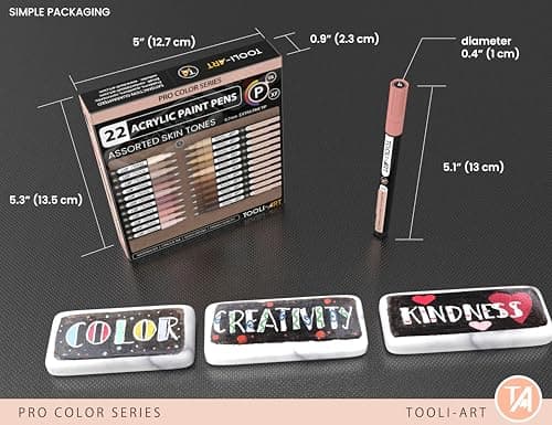 TOOLI-ART Skin Pro Color Series Lot de 22 marqueurs acryliques - Pointe extra fine - Non toxiques - Idéaux pour peinture
