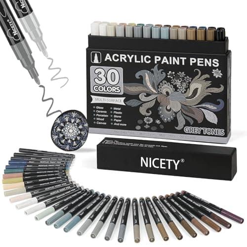 Nicety Acrylique 0,7 mm Marker Verreaux Céramique Bois Toile - Acrylic Water-Based Paint Marker Fine Point - 30pcs (Roug — Gris