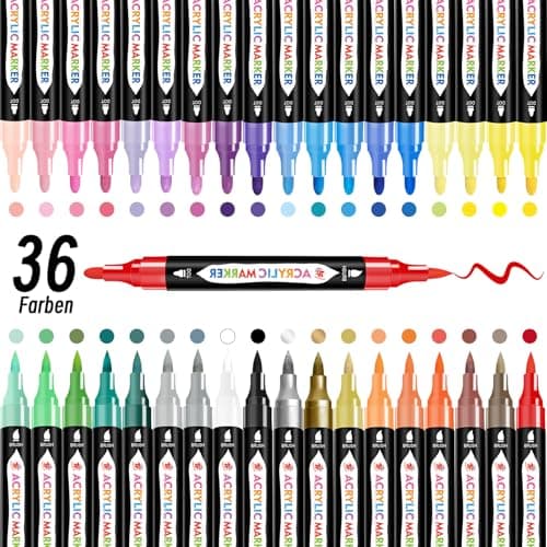 Marqueurs Acryliques TBC 36 Feutres permanent pour Stone, Canvas et Wood - Stylos Acryliques Double Pointe
