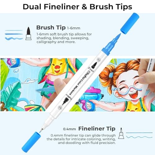 Ohuhu 160 Feutres de Couleur pour Adultes - Aquarelle et Double Pointe Fine et Pinceau pour Calligraphie et Mandala, Mau