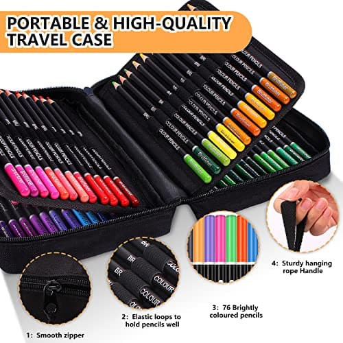 NIETTY Crayon de Couleurs 76 Pieces pour Adultes et Enfants, Idéal pour Coloriage et Dessin professionnel, Set Crayon Wo