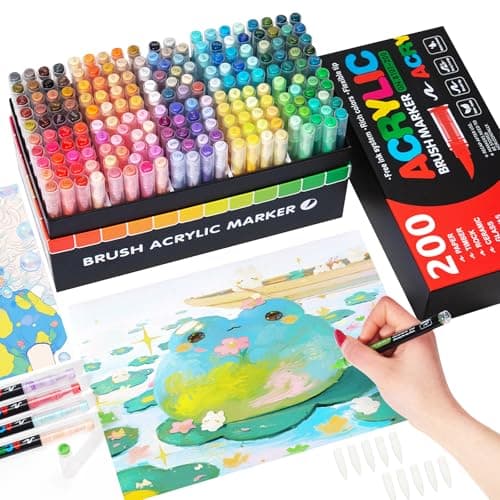 Feutre Acrylique WOGOPRO 120 Couleurs pour Calligraphie et Peinture sur Bois, Pierre, Toile et Céramique - Stylo Acrylic — 200 Couleurs